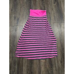Star Ride Girls Neon Pink Gray Striped Maxi Skirt Fold Over Waist M 10/12